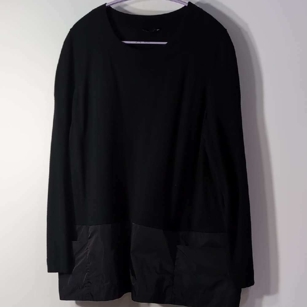 Lafayette 148 New York | Wool Black Crew Neck Sweater with Pockets Size XL